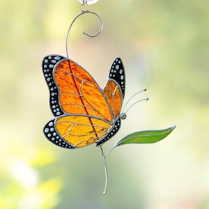 Butterfly stained glass window hanging Custom stained glass butterfly artwork Monarch butterfly wall art Custom suncatcher