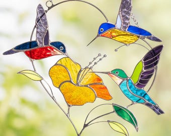 Stained Glass Hummingbird Suncatcher Gifts for Grandma Custom