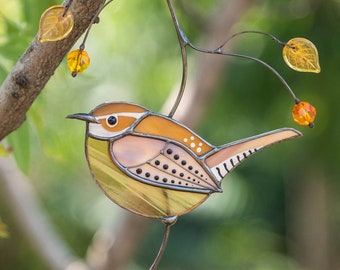 Carolina Wren vidrieras pájaro suncatcher Regalo del Día de las Madres Mini decoración del jardín Vidrieras personalizadas colgantes Nuevo regalo de trabajo