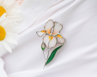 Iris stained glass brooch Mothers Day gift Costume jewelry Custom stained glass plant pin Iris jewelry Iris stained glass jewelry