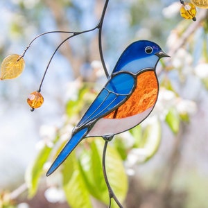 青い鳥のステンドグラスの窓飾り お母さんへのユニークな贈り物 ステンドグラスの鳥のオーナメント 鳥の壁飾り