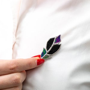 Stained glass jewelry Mothers Day gift Gothic brooch Raven feather brooch image 4