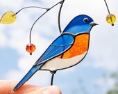 Bluebird stained glass suncatcher Mothers Day gift Modern stained glass bird lover gift