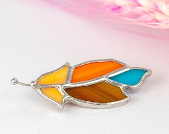 Stained glass feather brooch Mothers Day gift Custom stained glass jewelry Native American art