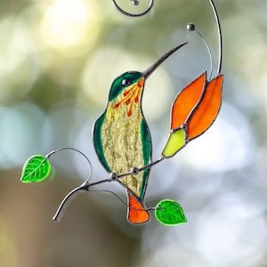 Stained glass bird suncatcher House warming gifts new home Gift for dad Hummingbird stained glass window hangings Fairy garden accessories