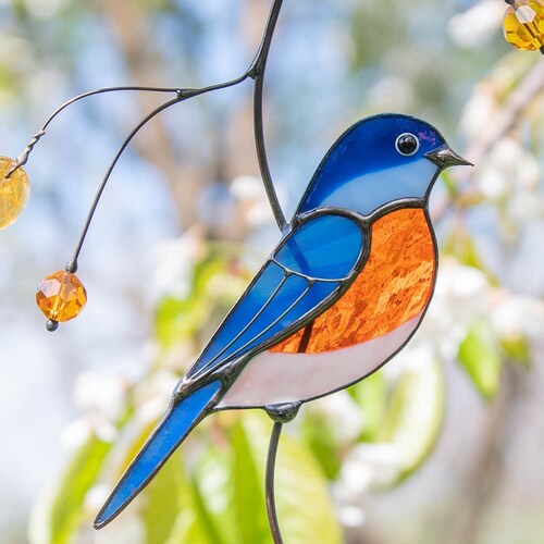 Chickadee Bird Window Hanging Stained Glass Suncatcher Etsy