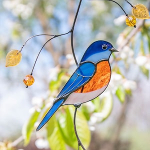 Bluebird stained glass window hanging