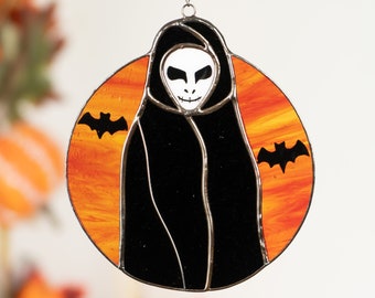 Halloween stained glass horror Outdoor fall decorations Grim reaper stained glass window hangings Day of the dead decorations Halloween gift