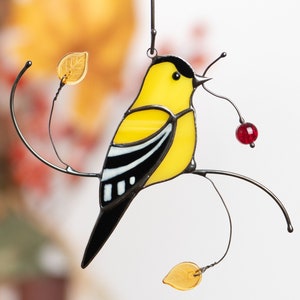 American goldfinch stained glass window hangings Christmas gift Custom stained glass bird suncatcher Goldfinch stained glass bird artwork