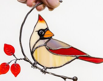 Stained glass cardinal suncatcher Mothers day gifts Modern stained glass window hangings decor