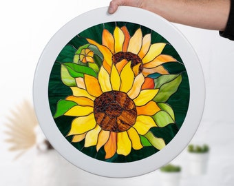 Ukraine sunflower stained glass panel Mothers Day gift Custom stained glass window hangings Office wall art Sunflower stained glass art