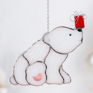 white polar bear stained glass light catcher