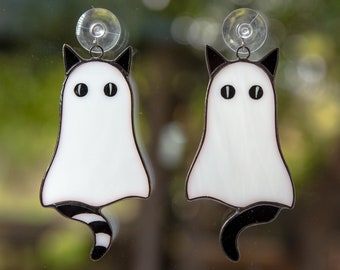 Suspensions de vitrail chat Ornements fantasmagoriques Oeuvre d'art d'Halloween horreur de vitrail personnalisé Vitrail verriers