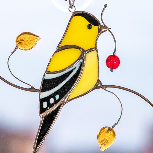 Goldfinch  Bird Feeder GE212 Stained Glass Sun Catcher 