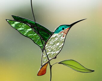 Hummingbird stained glass window hangings Christmas gifts  Custom stained glass bird suncatcher Hummingbird gift