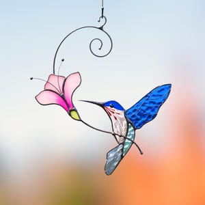 Acchiappasole a forma di colibrì, regalo di Natale unico, decorazioni per vetrate, acchiappasole a forma di fiore in vetro colorato, regali a forma di colibrì