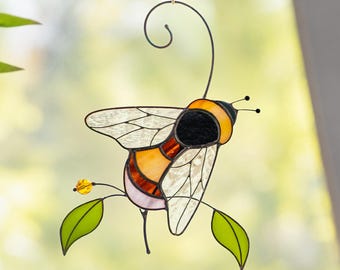 Stained Glass Bumble Bee Suncatcher, Gardening Gift For Grandparents