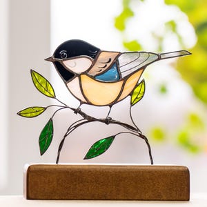 Chickadee ornament Stained glass bird Sister in law gifts Chickadee suncatcher Modern stained glass panel Handmade gifts