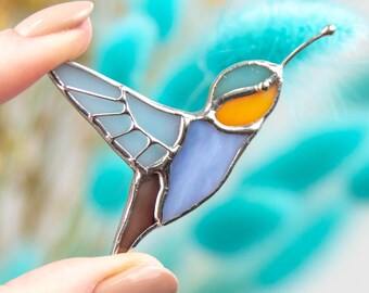 Hummingbird stained glass bird brooch Mothers Day gift Modern stained glass art