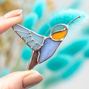 Hummingbird stained glass bird brooch Mothers Day gift Modern stained glass art