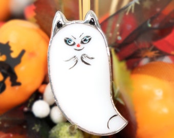 Halloween stained glass cat brooch Halloween costume jewelry Cat Halloween decor Spooky cute jewelry cat pin Cat themed gifts