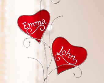 Heart ornament stained glass window hangings Personalized gift for him Stained glass couple ornament Valentines gift for girlfriend