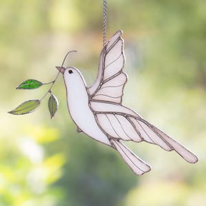 Stained glass bird suncatcher White dove Custom stained glass window hangings 6th anniversary gift Best selling items handmade