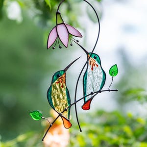 Hummingbird stained glass bird suncatcher Unique gift for mom Custom stained glass window hangings Hummingbird suncatcher