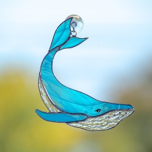 Stained glass whale suncatcher Sunshine party decor Ocean stained glass window hangings decor Unique holiday gift