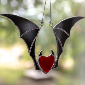 Valentine stained glass heart suncatcher goth home decor Stained glass bat honeymoon gifts Halloween decor image 6