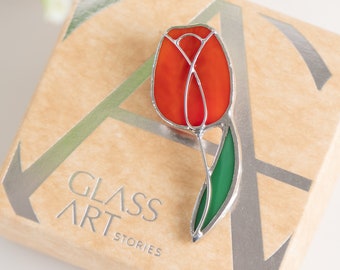 Tulip stained glass jewelry Gifts for plant lovers Custom stained glass flower brooch Plant lady pin Ukraine jewelry stained glass art