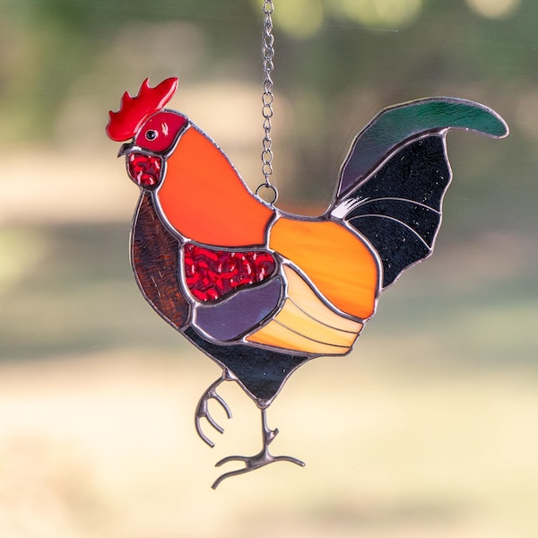 Väggbonad med tupp i målat glas Gudfaderns gåva Anpassad solfångare i målat glas Moderna fönsterbonader i målat glas