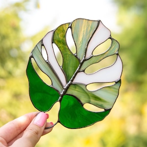 Variegated monstera stained glass plant St Patricks Day Custom stained glass window hangings Nature lover gift Stained glass suncatcher