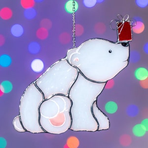 christmas decoration of polar bear stained glass