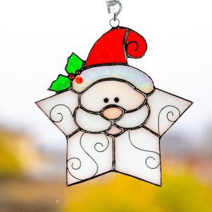 Santa stained glass window hangings Christmas gifts Modern Christmas tree decor Stained glass Christmas suncatcher
