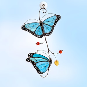 Stained glass butterfly suncatcher Morpho butterfly stained glass window hangings decor Christmas gifts
