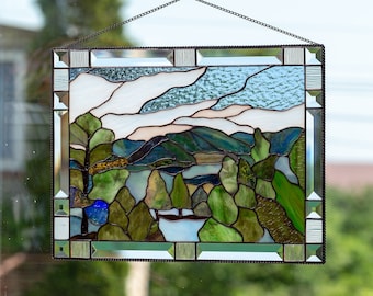 Estes park stained glass window hangings Mothers Day gift Custom stained glass panel wedding parent gift