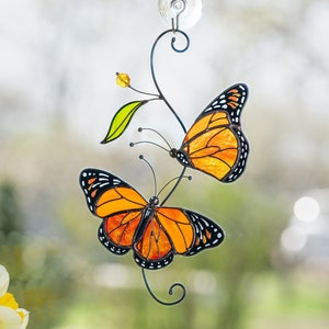 Butterfly stained glass window hangings Christmas gift Monarch butterfly Modern stained glass fly insect Custom stained glass suncatcher