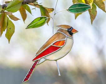 Stained glass cardinal suncatcher Mothers Day gift Custom stained glass bird on the branch Cardinal gifts Fathers Day gifts