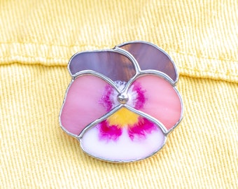 Pansy stained glass brooch Mothers Day gift Flower stained glass jewelry 5th anniversary gift Ukraine jewelry stained glass plant pin