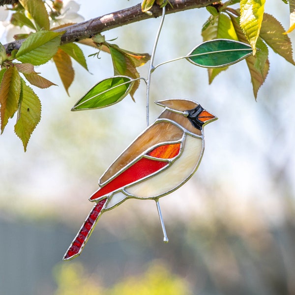 Stained glass cardinal suncatcher Mothers Day gift Custom stained glass bird on the branch Cardinal gifts Fathers Day gifts