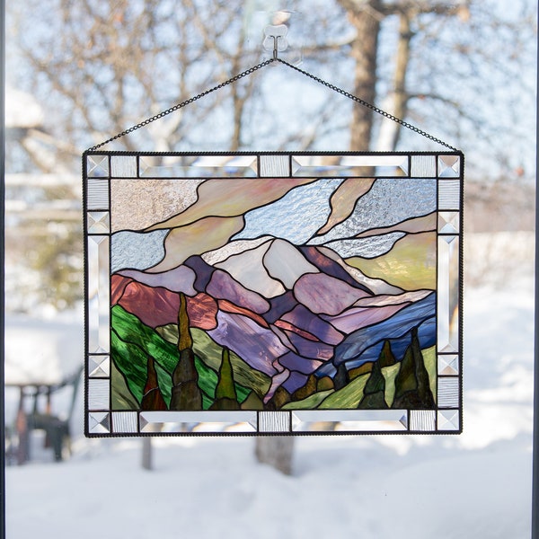 Mount Rainier stained glass window hangings Mothers Day gift Custom stained glass panel Mountain wall art Fathers Day gifts