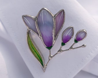 Freesia bouquet stained glass jewelry Mothers Day gift Custom stained glass flower brooch Freesia stained glass plant pin