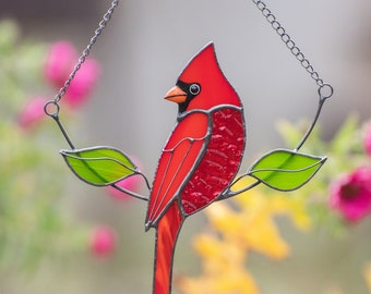 Stained glass cardinal bird Custom stained glass cardinal memorial ornament Stained glass window hangings Custom Christmas Ornament