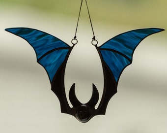 Halloween decor stained glass bat suncatcher spooky stained glass decor