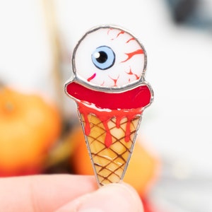 Creepy jewelry stained glass brooch Halloween stained glass ice cream pin Creepy eyeball Custom stained glass Halloween costume jewelry