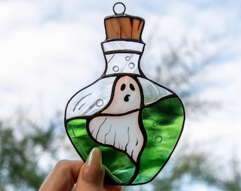 Halloween stained glass ghost Halloween spirit Custom stained glass window hangings Halloween gift Glassmasters stained glass suncatcher