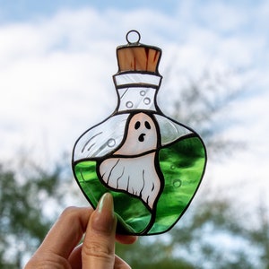 Halloween stained glass ghost Halloween spirit Custom stained glass window hangings Halloween gift Glassmasters stained glass suncatcher