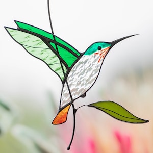 Stained glass hummingbird suncatcher Handmade gifts Modern stained glass window hangings Hummingbird gifts