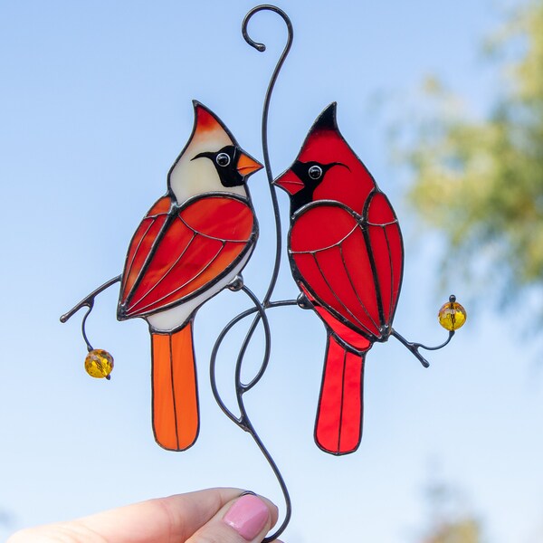 Stained glass cardinal gifts Fathers Day gifts Cardinal ornament Stained glass bird suncatcher